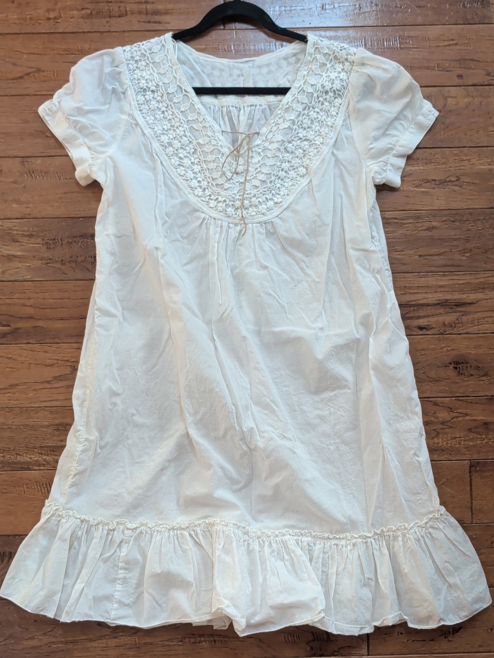 C&A Ivory Crochet Yoke Ruffle Hem Romantic Victorian Dress